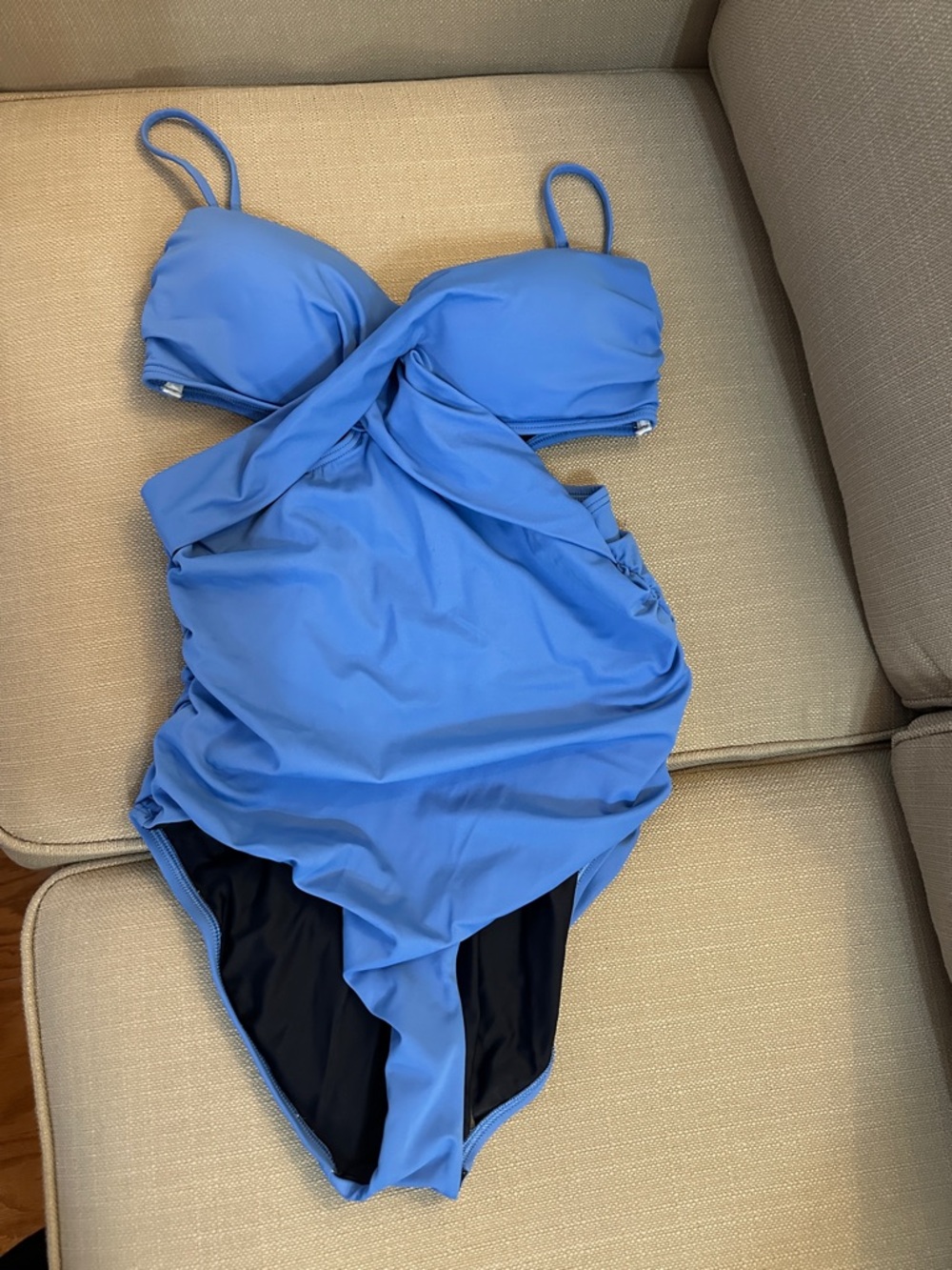 LOFT Light Blue Twist-Front One-Piece Swimsuit